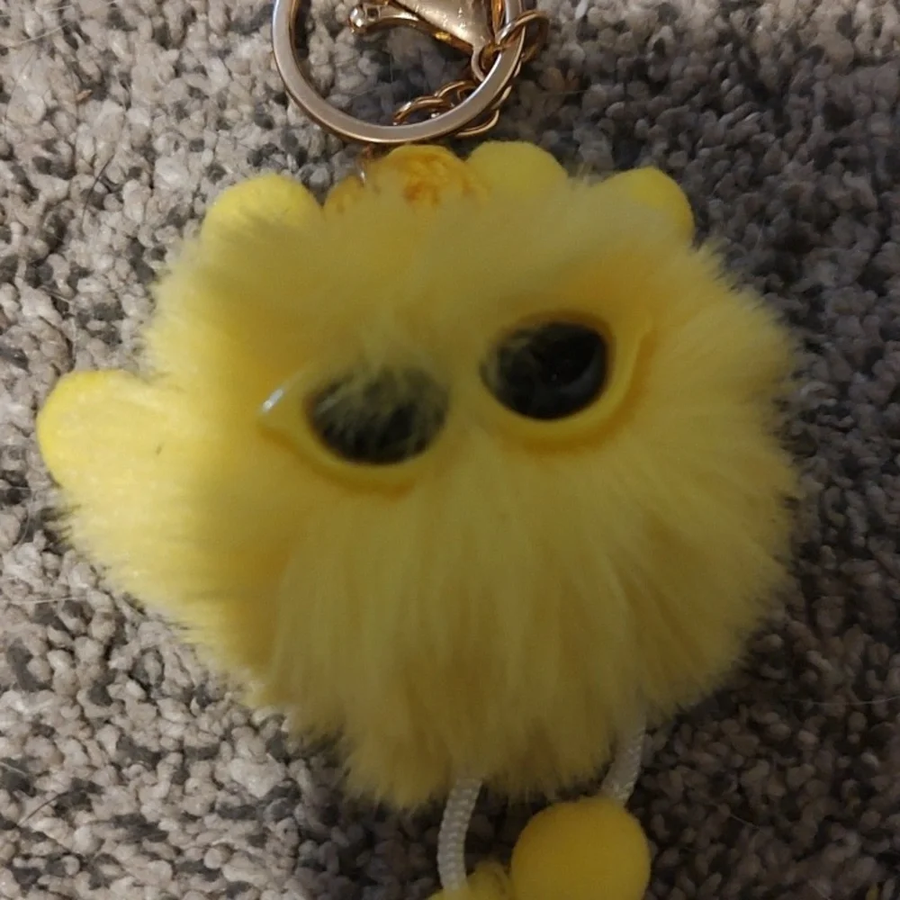 Cute Fluffy Keychain with Gold Accents